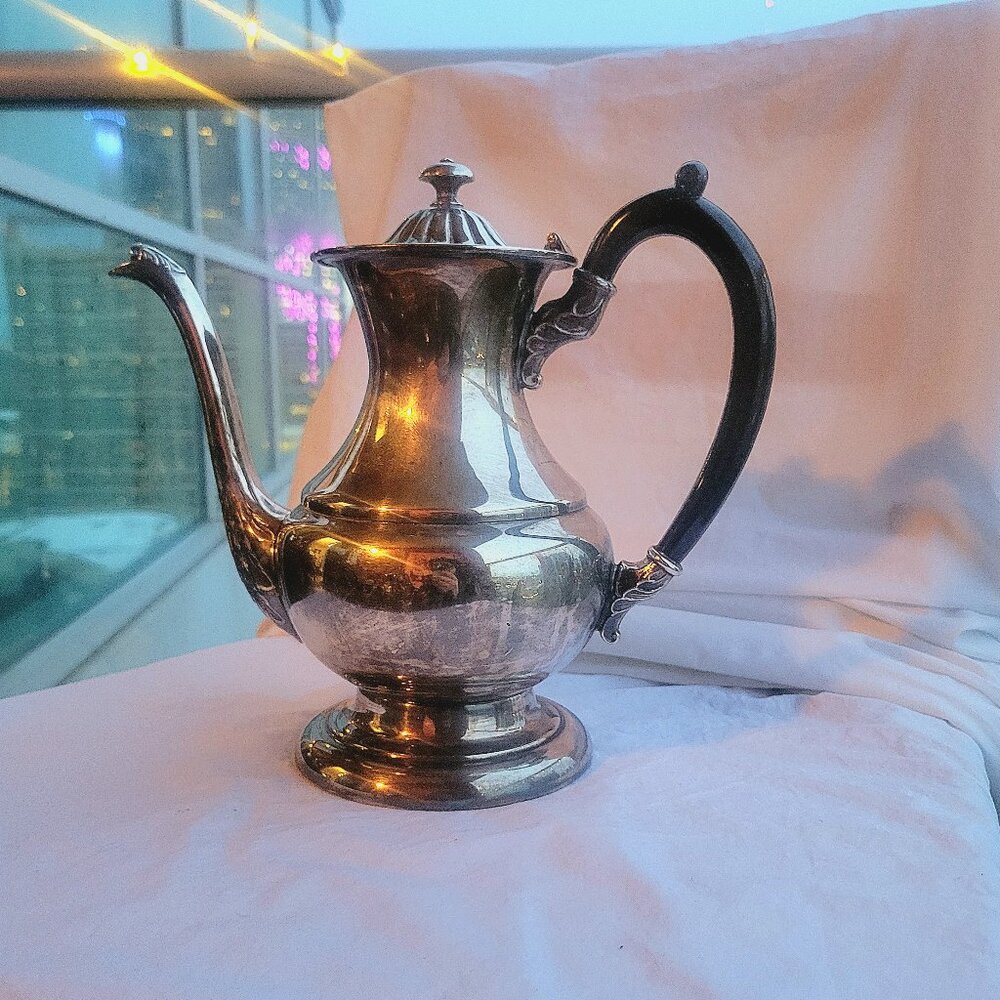 Antique Coffee Pot EP Brass Silver Viking Plate Lead Mounts